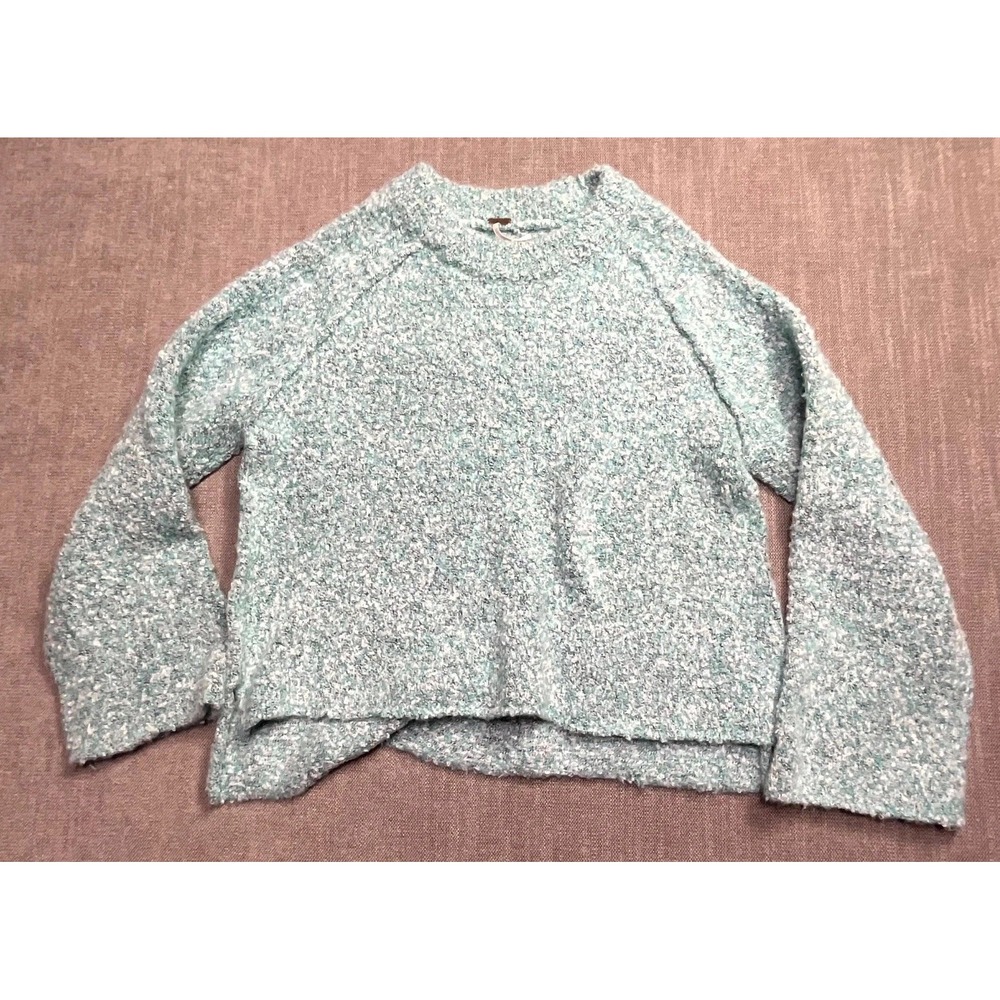 Free People Marled Knit Sweater Womens Small Light Blue Textured Cozy Pullover
